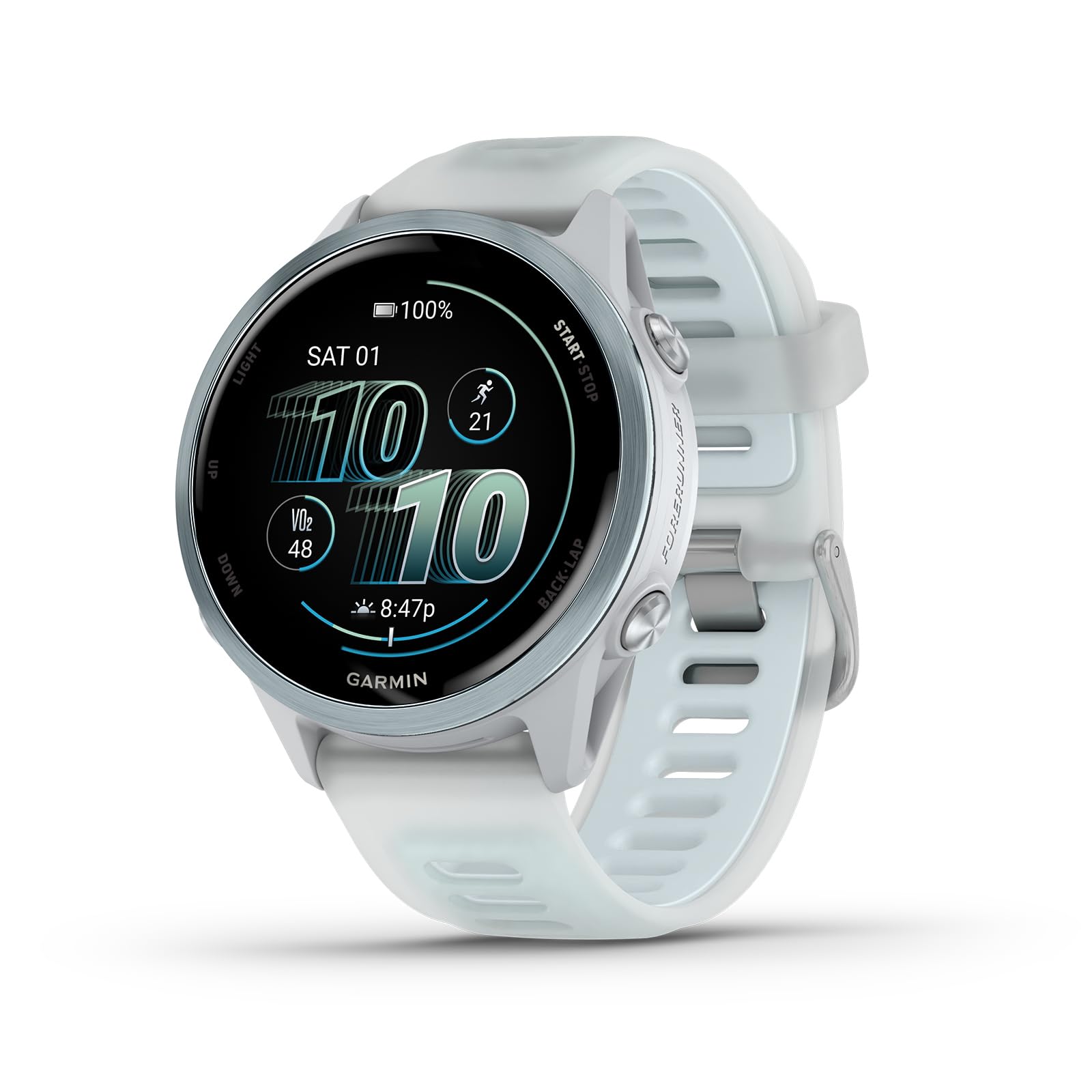 Garmin® Forerunner® 570, 42mm, Advanced GPS Running and Triathlon Smartwatch, AMOLED Display, Training and Recovery Features, Cloud Blue Aluminum with Translucent Whitestone/Cloud Blue Band