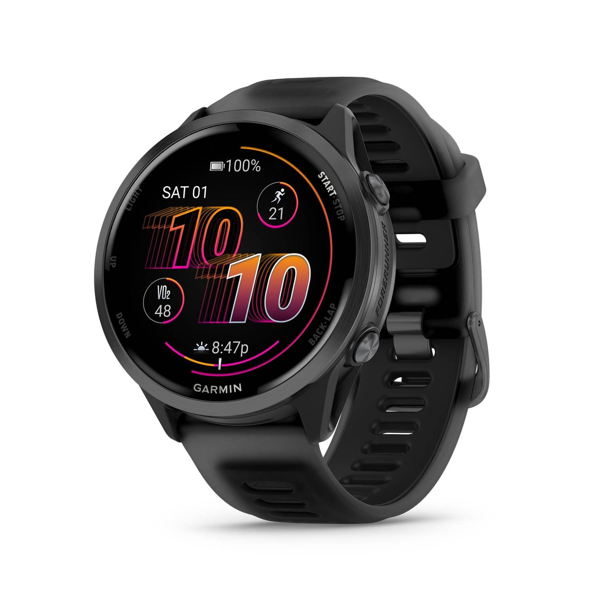Garmin® Forerunner® 570, 47mm, Advanced GPS Running and Triathlon Smartwatch, AMOLED Display, Training and Recovery Features, Slate Gray Aluminum with Translucent Black/Black Band Garmin