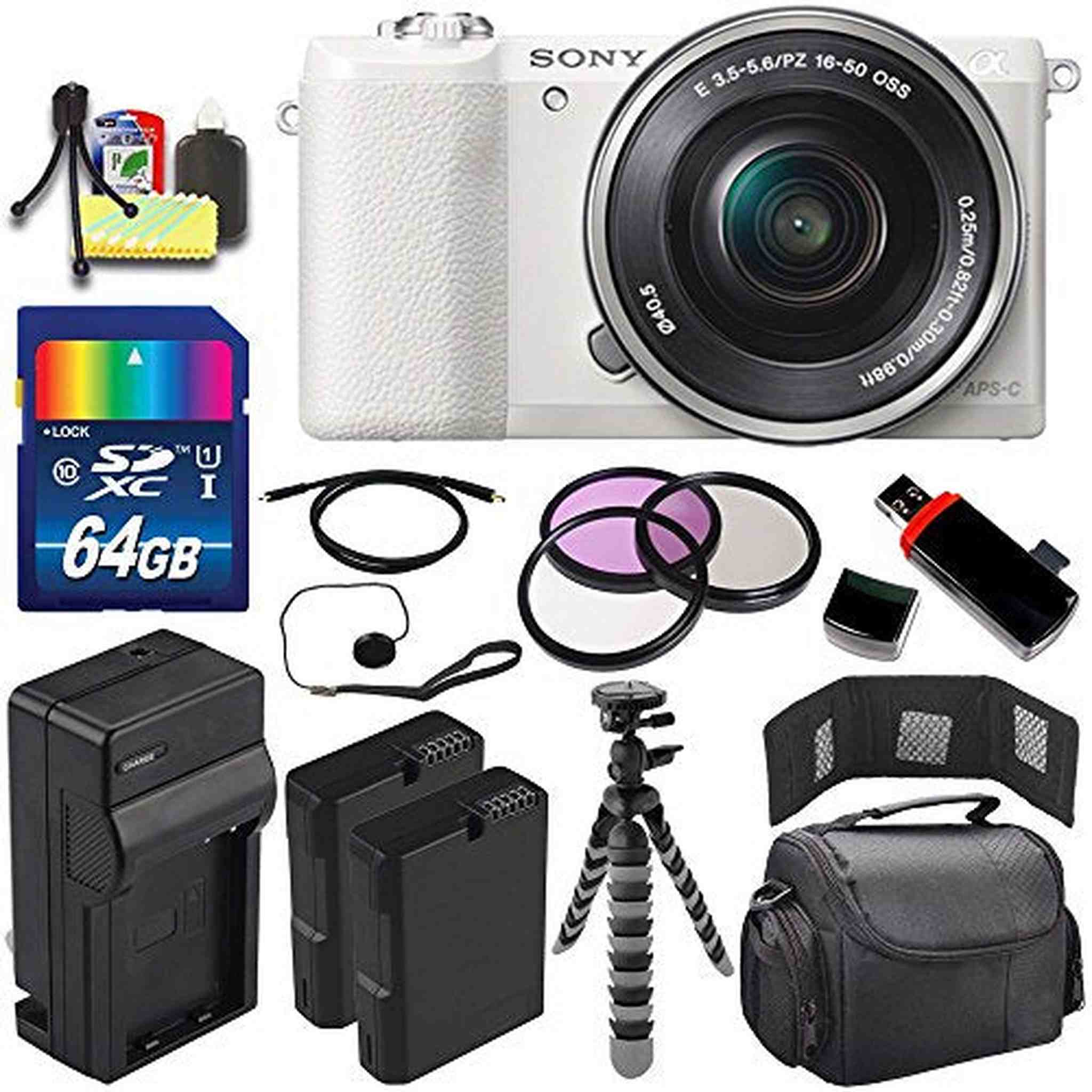 Sony Alpha a5100 Mirrorless Digital Camera with 16-50mm Lens White + Battery + Charger + 64GB Bundle 6 - International Sony