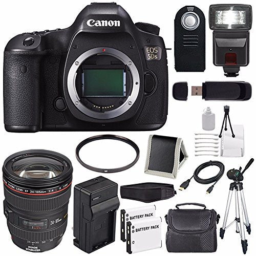 Canon EOS 5DS DSLR Camera (International Model) 0581C002 + Canon EF 24-105mm f/4L is USM Lens + LP-E6 Battery Bundle