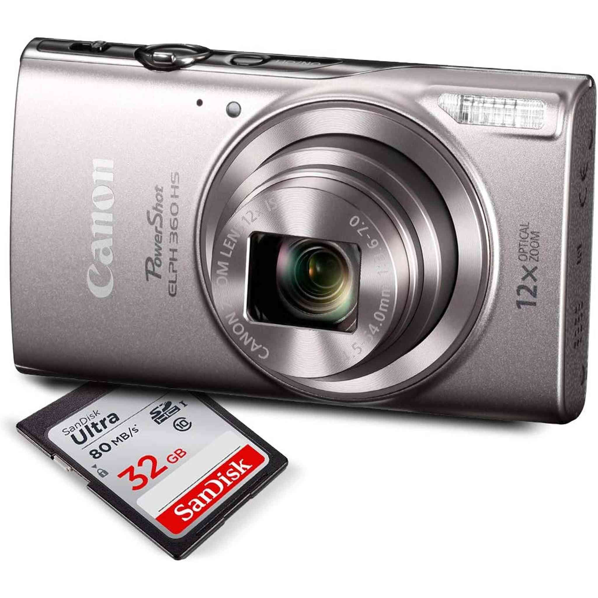 Canon PowerShot ELPH 360 HS Silver Digital Camera w/ Deluxe Kit 32GB SDHC Memory Card - Used Canon