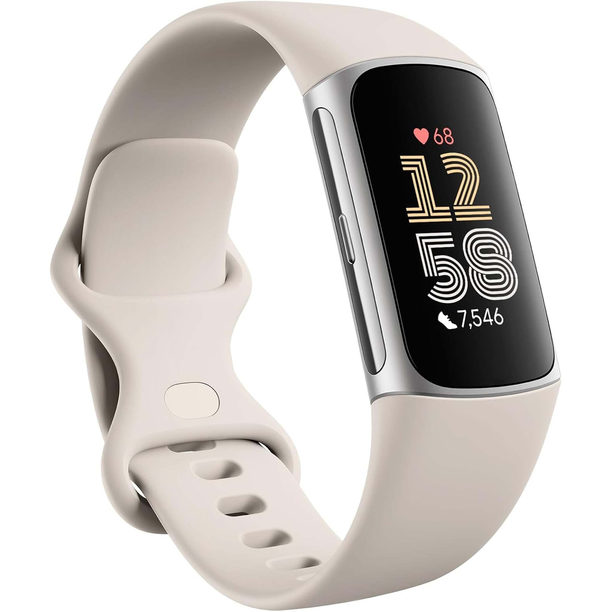 Fitbit Charge 6 Fitness Tracker with Heart Rate, GPS, Premium Membership, Health Tools, - Porcelain/Silver S & L Bands Included - Reconditioned Fitbit