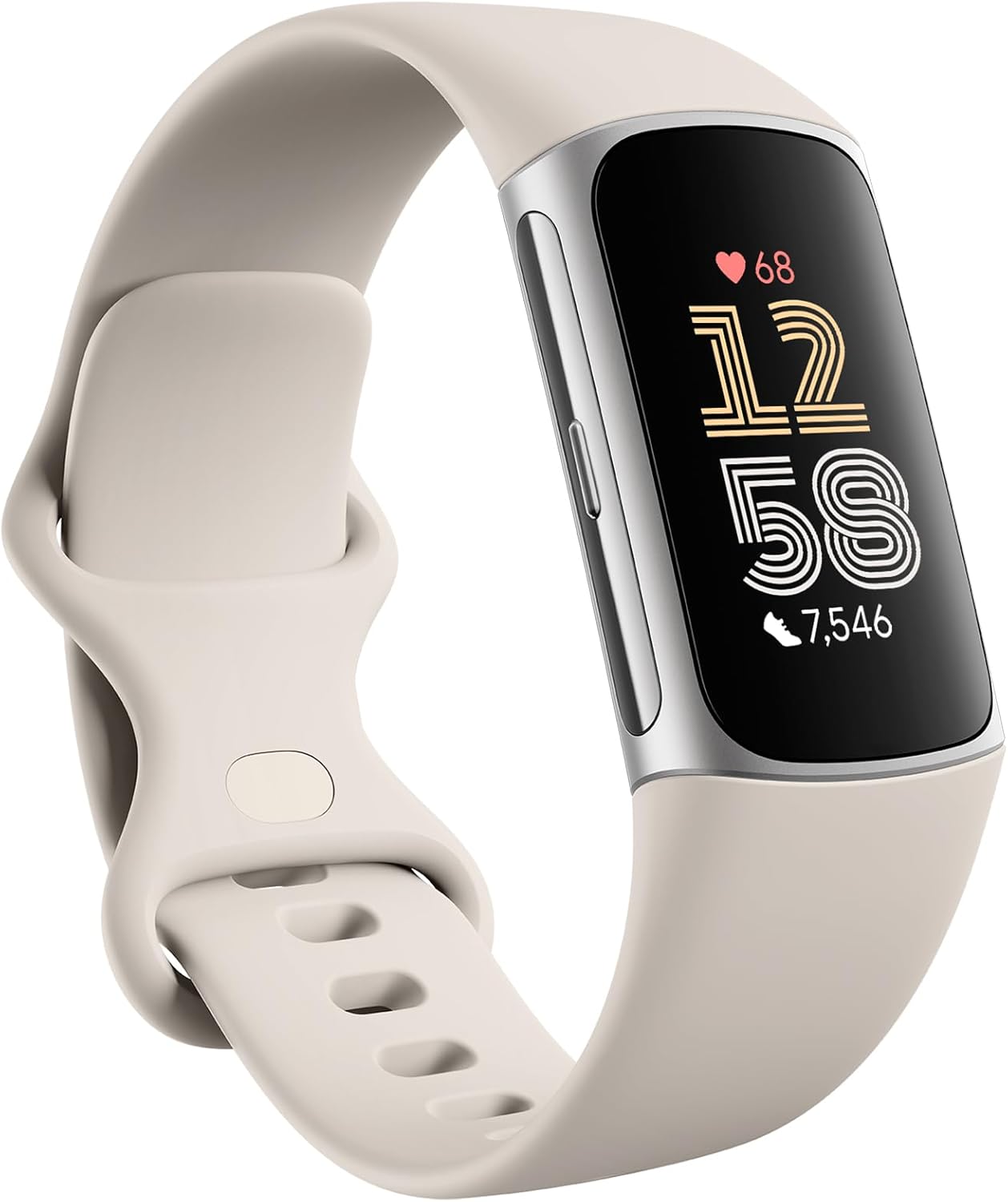 Fitbit Charge 6 Fitness Tracker with Heart Rate, GPS, Premium Membership, Health Tools, - Porcelain/Silver (S & L Bands Included) - Reconditioned
