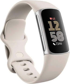 Fitbit Charge 6 Fitness Tracker with Heart Rate, GPS, Premium Membership, Health Tools, - Porcelain/Silver S & L Bands Included - Reconditioned
