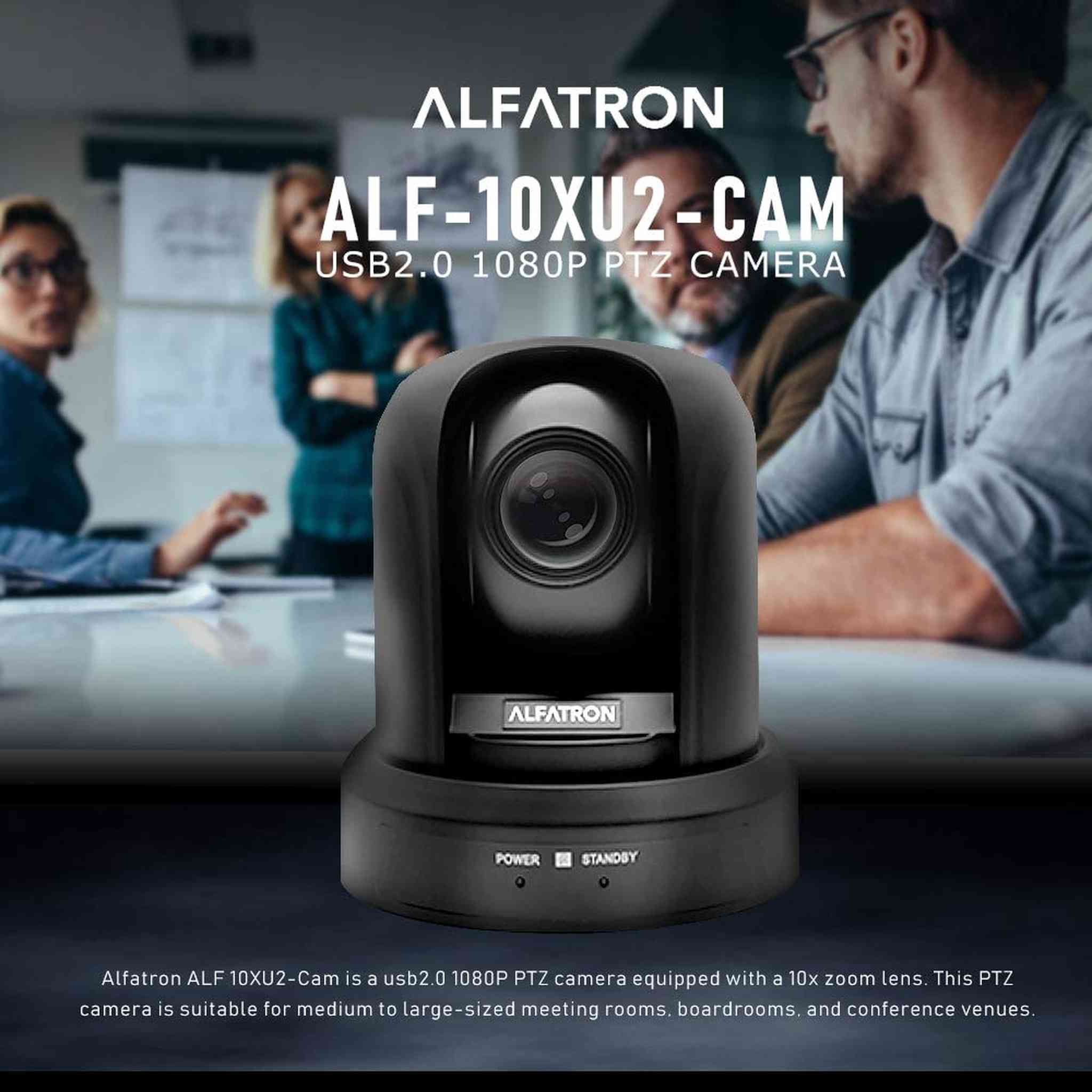Alfatron ALF-10XU2-CAM PTZ Camera w/ USB2.0 1080P, Zoom Compatible, Suitable for Medium to Large-Sized Meeting Rooms, Boardrooms, and More ALFATRON