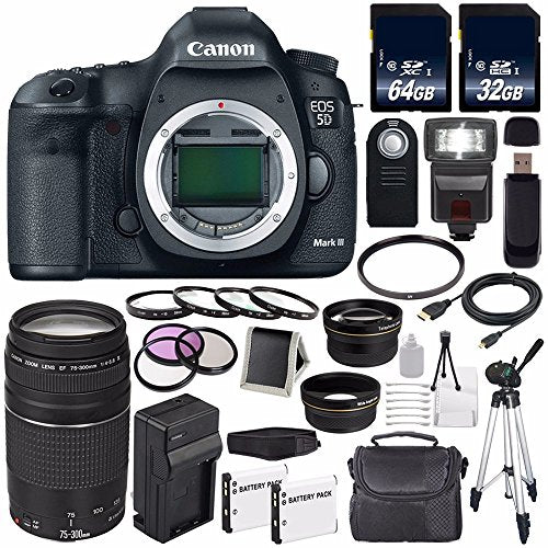 Canon EOD 5D III Digital Camera International Model + Canon EF 75-300 III+ LP-E6 Replacement Battery + Charger + 64GB SD Supreme Bundle