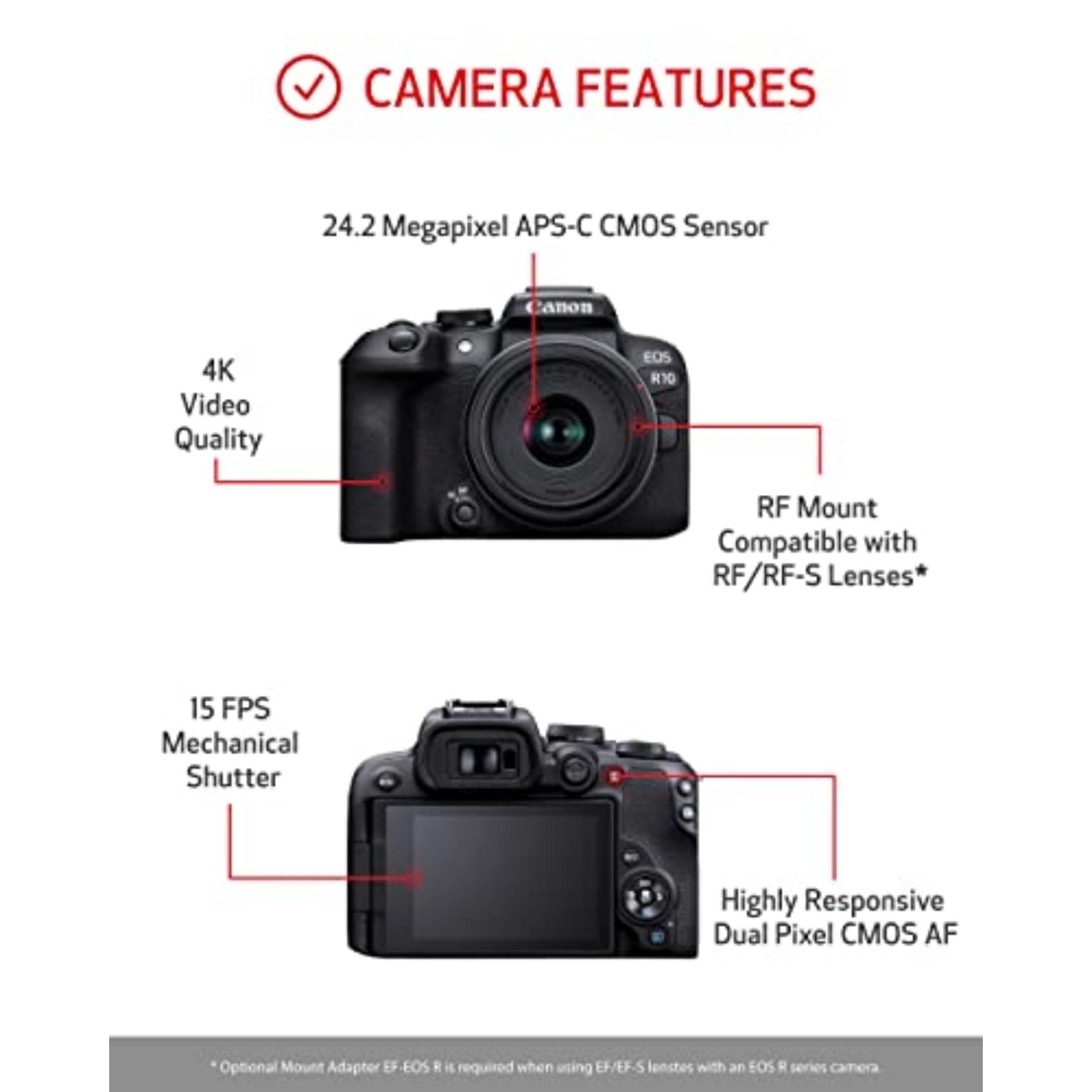 Canon EOS R10 Mirrorless Camera with RF-S 18-45mm Lens Kit