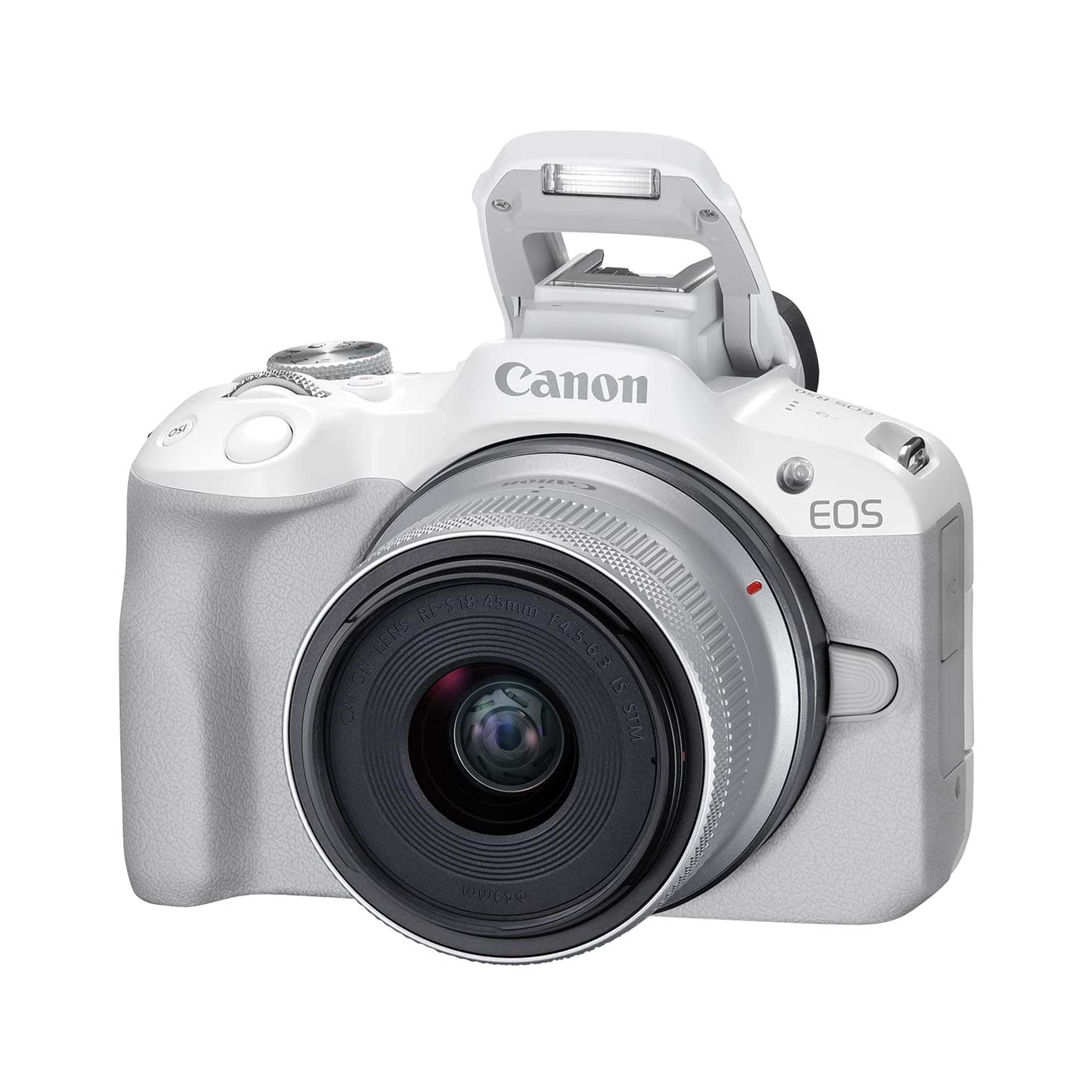 Canon EOS R50 Mirrorless Camera with 18-45mm Lens White + 64GB Card + Bag + More