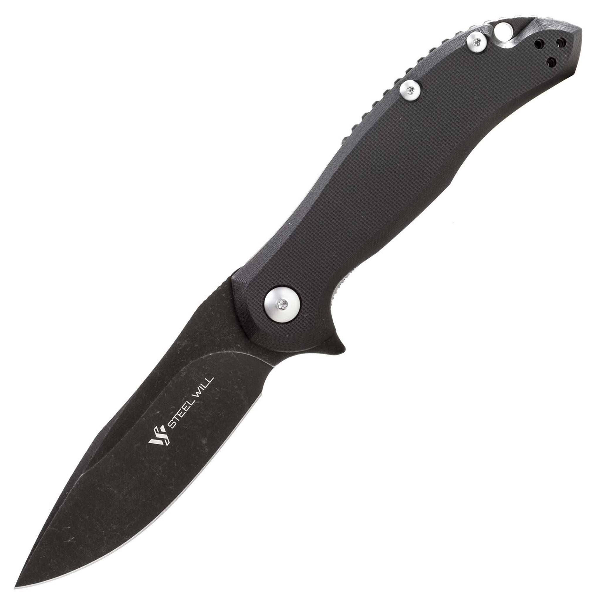 Steel Will SWF35M-09 Lanner F35M-09: 3.25" D2 Drop Point Black Stonewash Folding Blade, Liner Lock, Black G10 Handle, Black Aluminum Spacer Steel Will