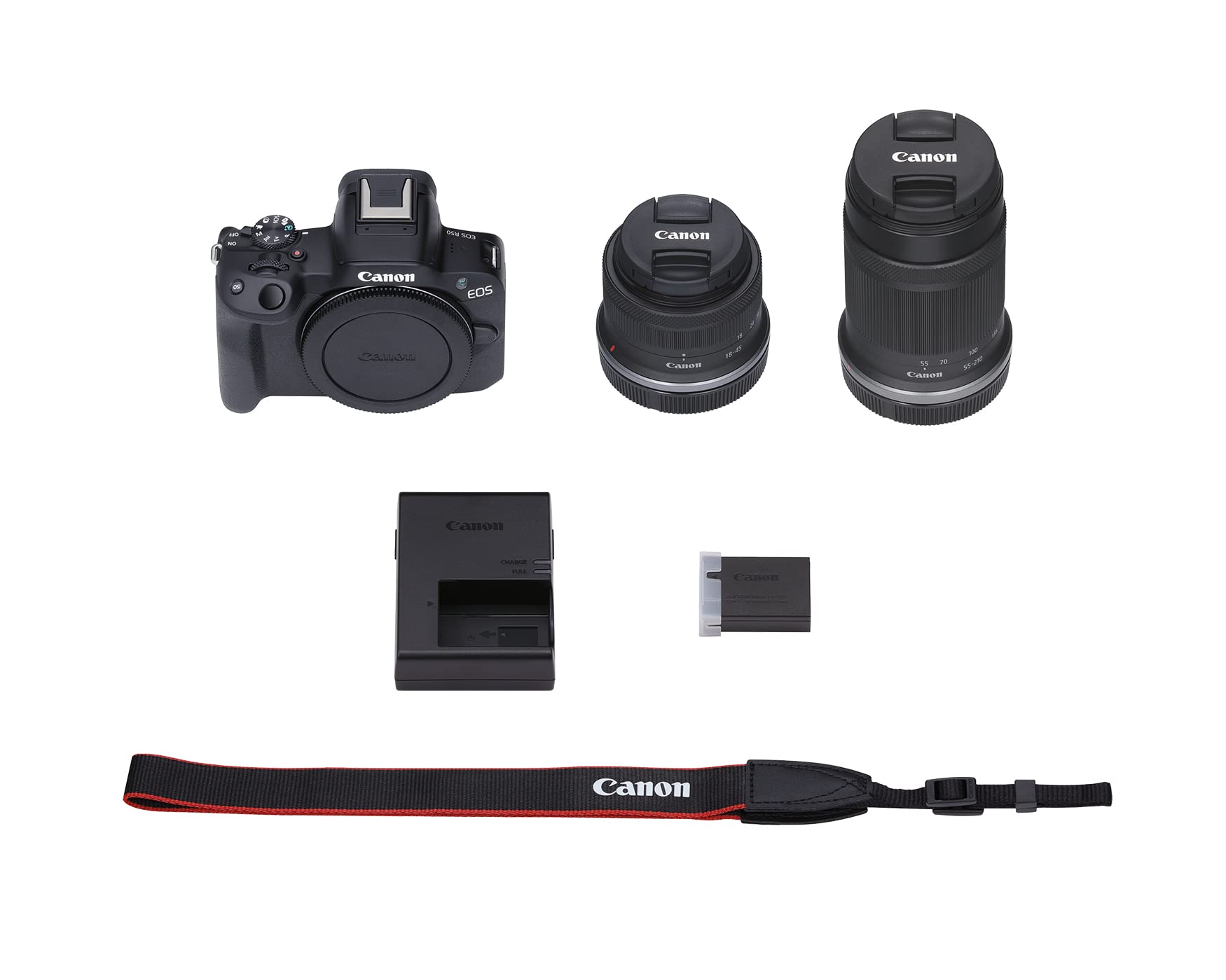 Canon EOS R50 Mirrorless Vlogging Camera Black w/RF-S18-45mm F4.5-6.3 is STM & RF-S55-210mm F5-7.1 is STM Lenses, 24.2 MP, 4K Video, Subject Detection & Tracking, Compact, Smartphone Connection