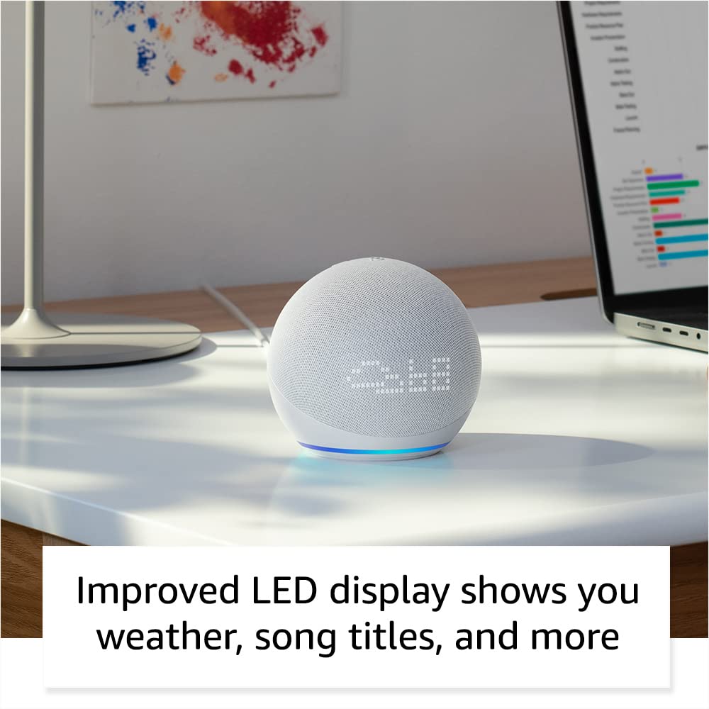 All-New Echo Dot (5th Gen, 2022 release) with clock | Smart speaker with clock and Alexa | Glacier White