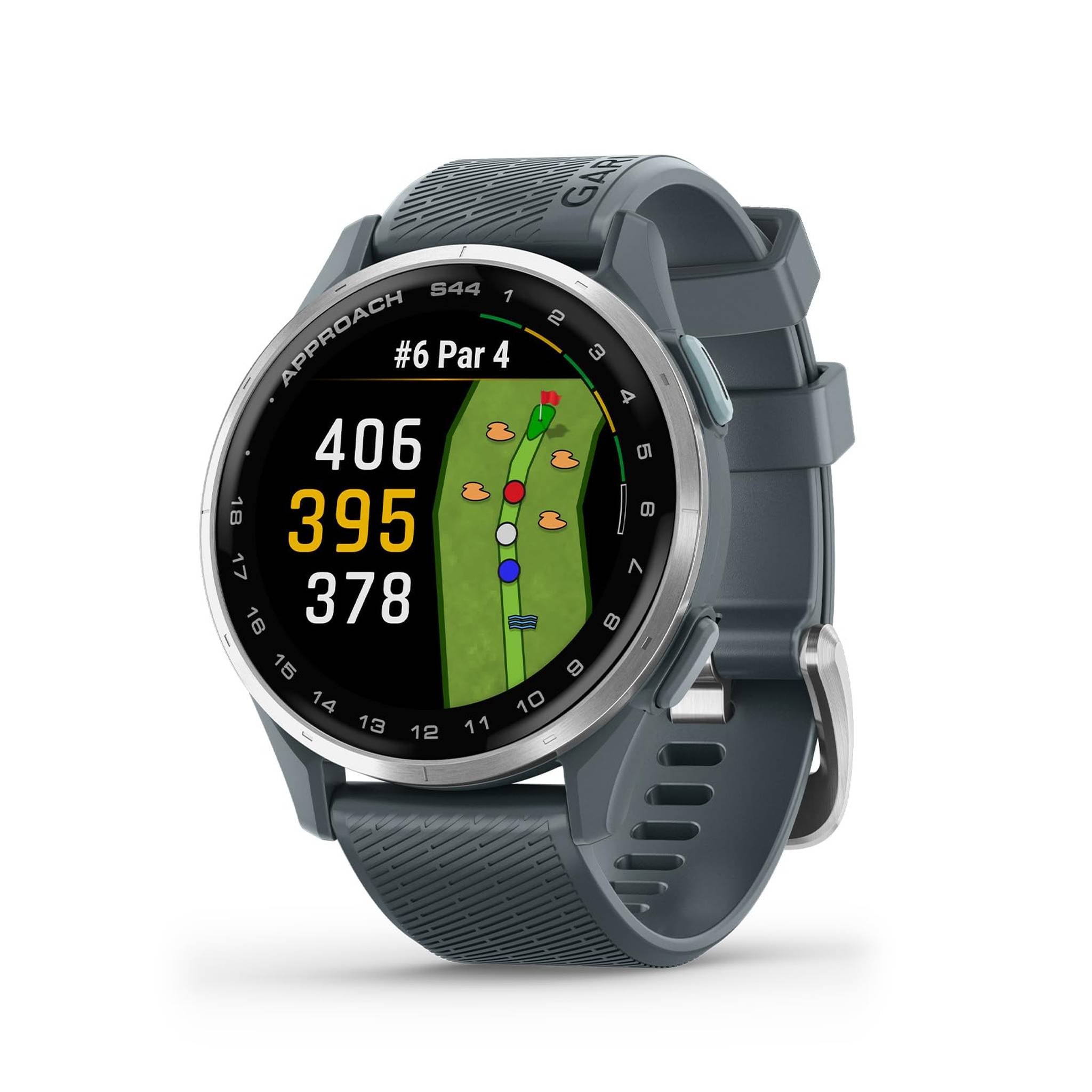 Garmin Approach® S44, Essential Golf GPS Smartwatch, AMOLED Display, On-Course Features, Silver Aluminum Bezel with Twilight Silicone Band Garmin