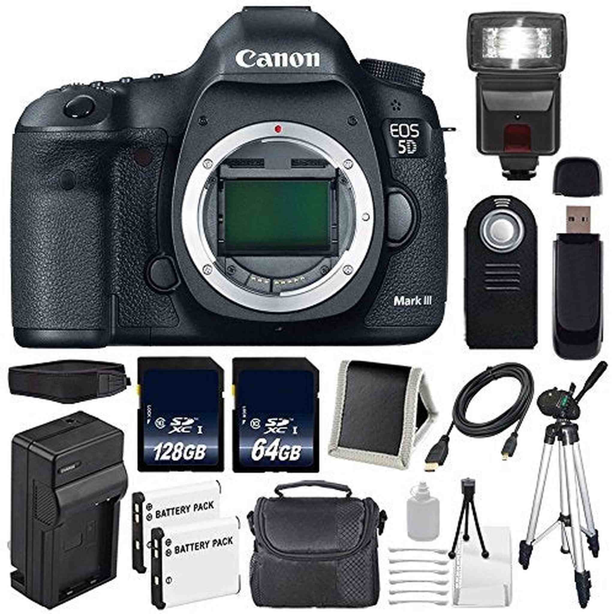 Canon EOD 5D III Digital Camera International Model + LP-E6 Battery + 128GB SDXC Class 10 Memory Card + 64GB SDXC Memory Card Bundle - Used Canon