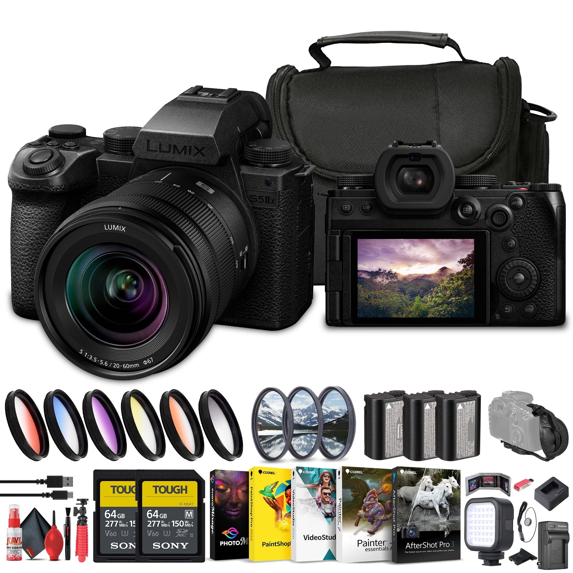 Panasonic Lumix S5 IIX Mirrorless Camera with 20-60mm Lens + 2 x 64GB Memory Cards + More