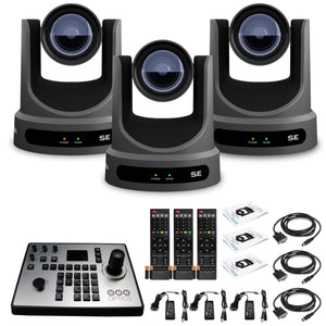 3 x PTZOptics Move SE PTZ Camera with 12x Optical Zoom PT12X-SE-GY-G3 + PTZOptics PT-JOY-G4