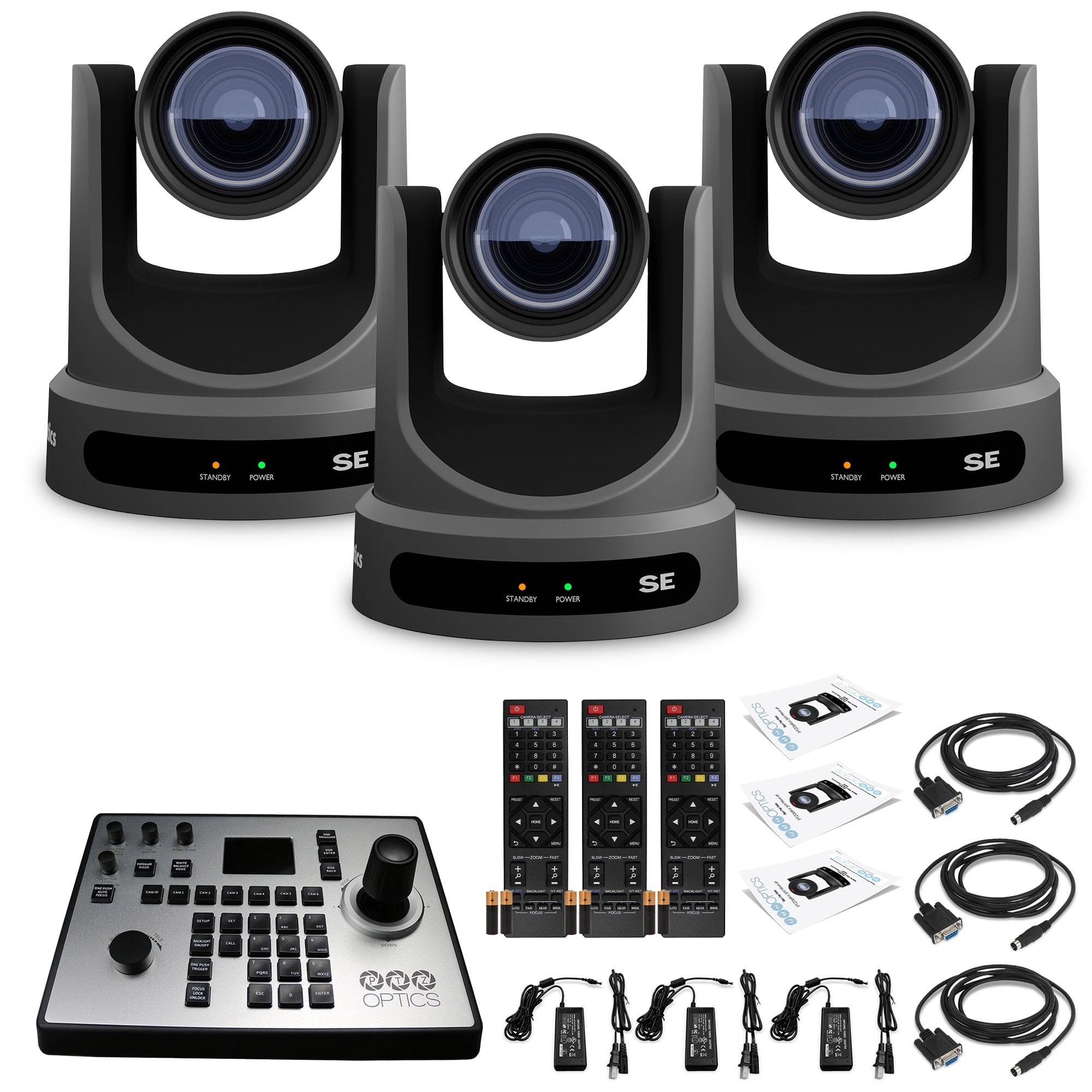3 x PTZOptics Move SE PTZ Camera with 12x Optical Zoom PT12X-SE-GY-G3 + PTZOptics PT-JOY-G4