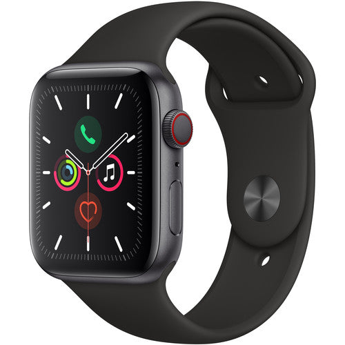 Restored Apple Watch Series 5 44mm GPS + Cellular, Space Gray Aluminum - Black Sport Band Refurbished -