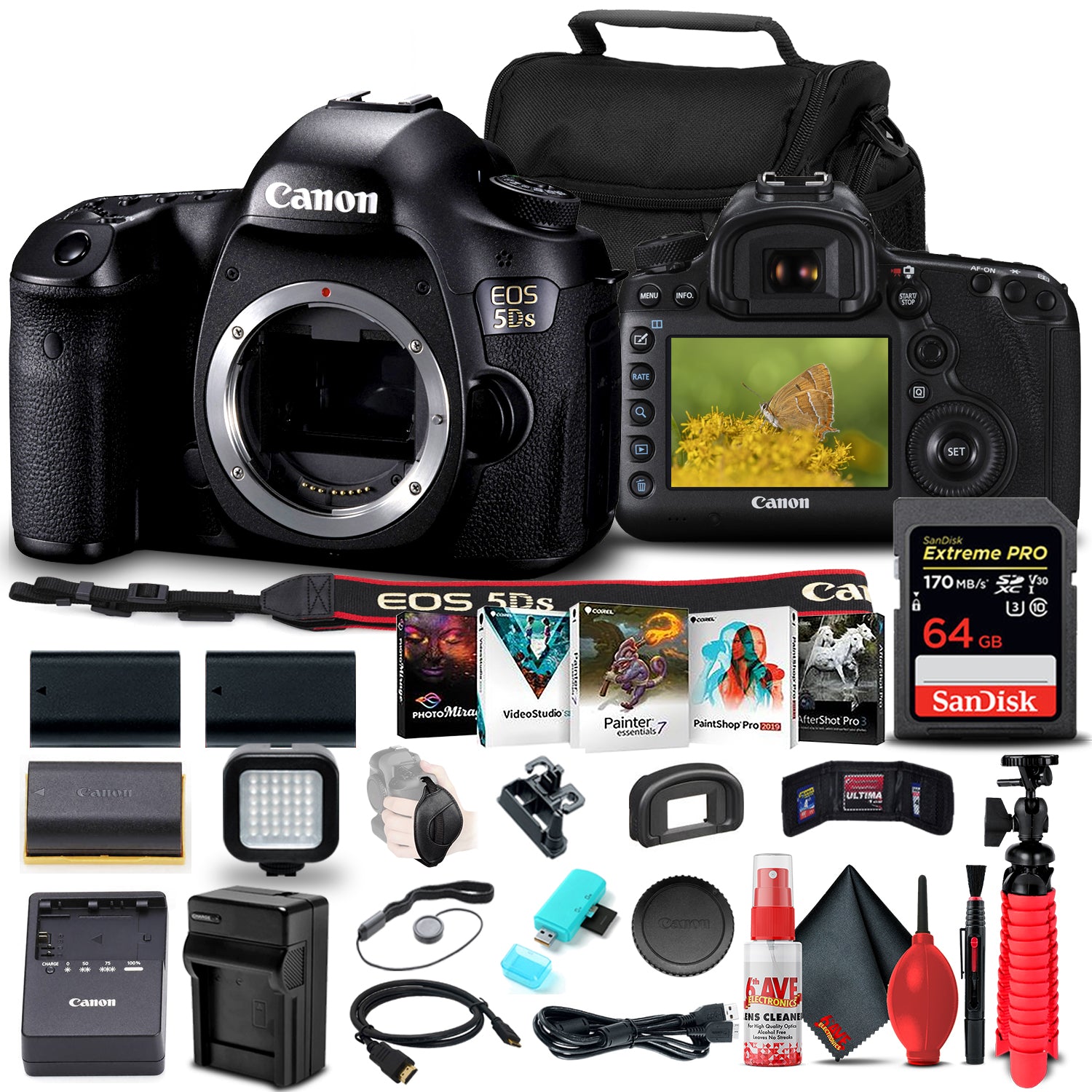 Canon EOS 5DS DSLR Camera (Body Only) (0581C002) + 64GB Card + More Bundle