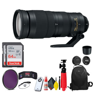AF-S NIKKOR 200-500mm f/5.6E ED VR Lens + 2 64GB Card Bundle INTL Model