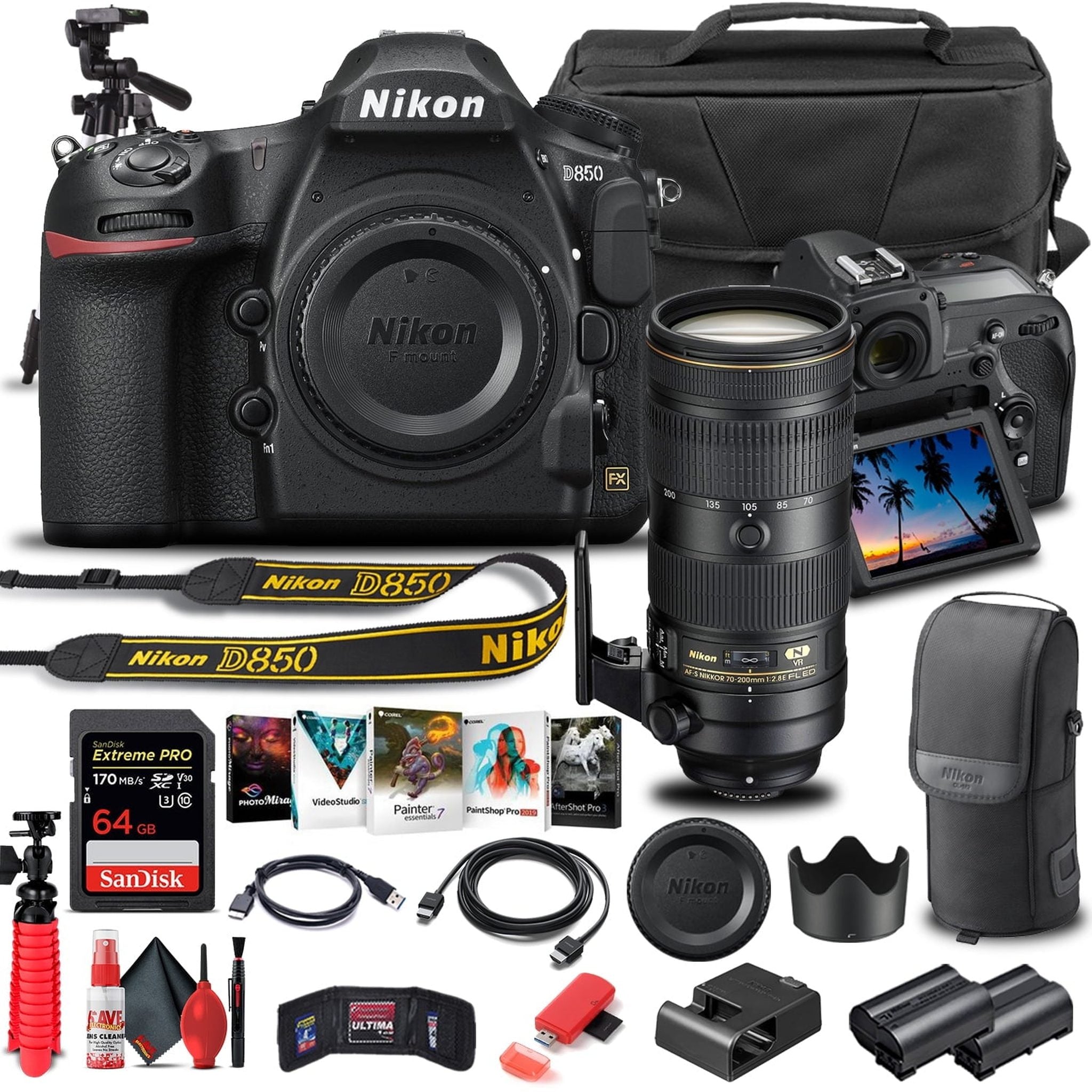 Nikon D850 DSLR Camera Body Only 1585 W/ Nikon 70-200mm VR Lens - Basic Bundle