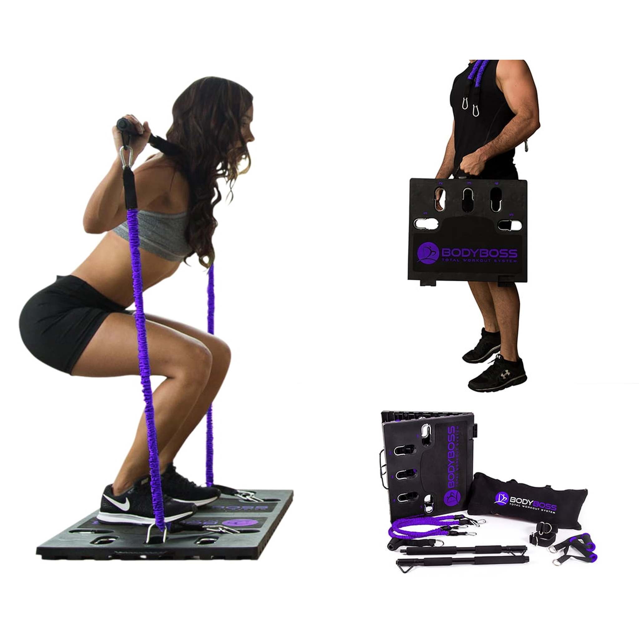 BodyBoss Home Gym 2.0 - Full Portable Gym Home Workout Package, Purple