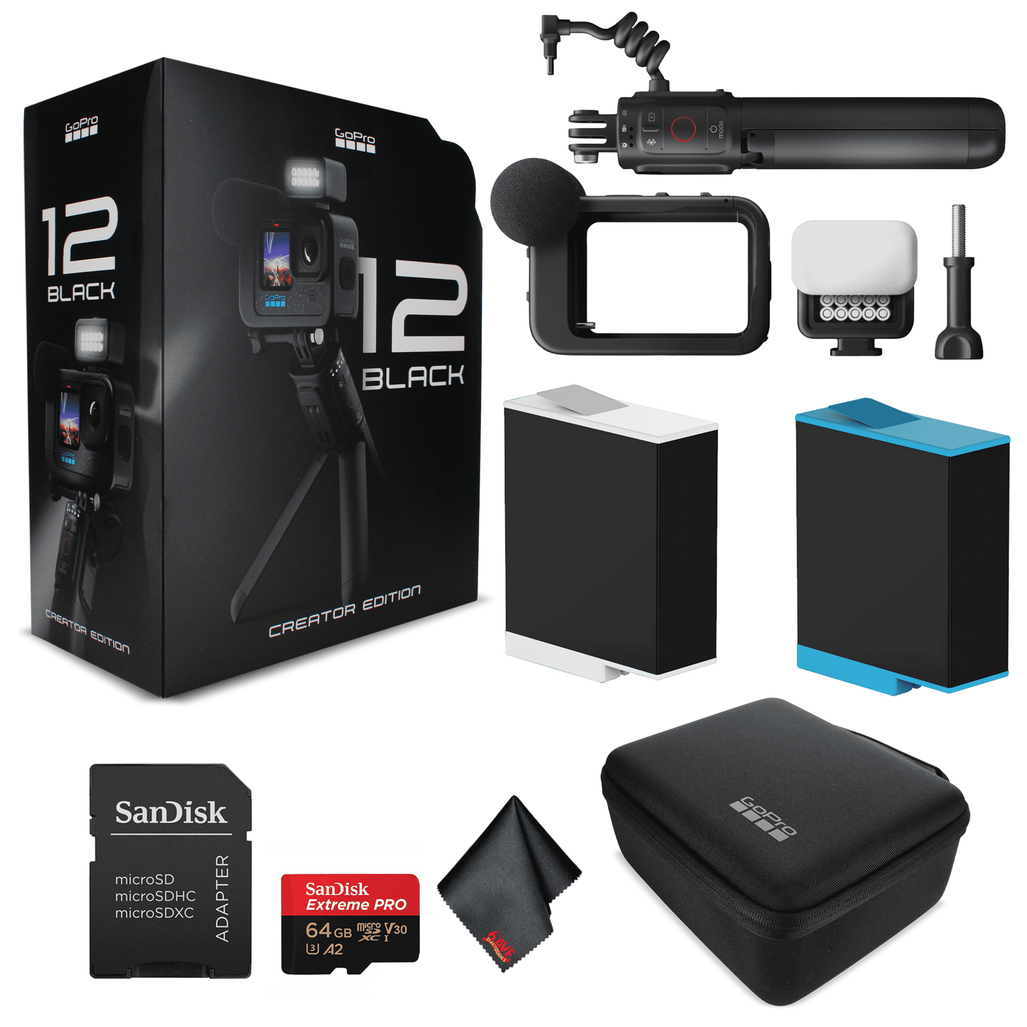 GoPro HERO 12 Creator Edition - with Volta Battery Grip, Tripod, Remote , Media Mod, Light Mod, Enduro Battery - Waterproof Action Camera + 64GB Extreme Pro Card and Extra Battery