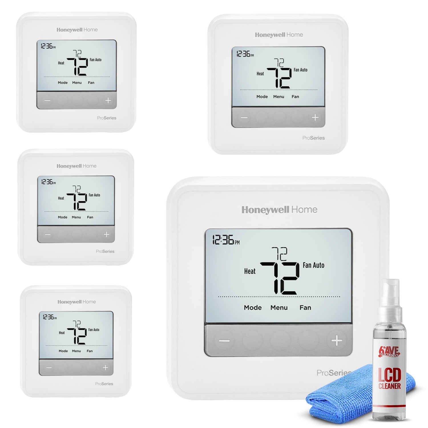 5-Pack Honeywell T4 Pro Series Programmable Thermostat TH4110U2005 + LCD Cleaner Bundle