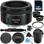 Canon EF 50mm f/1.8 STM Lens 0570C002 + 64GB Memory Card - Deluxe Bundle- International Version