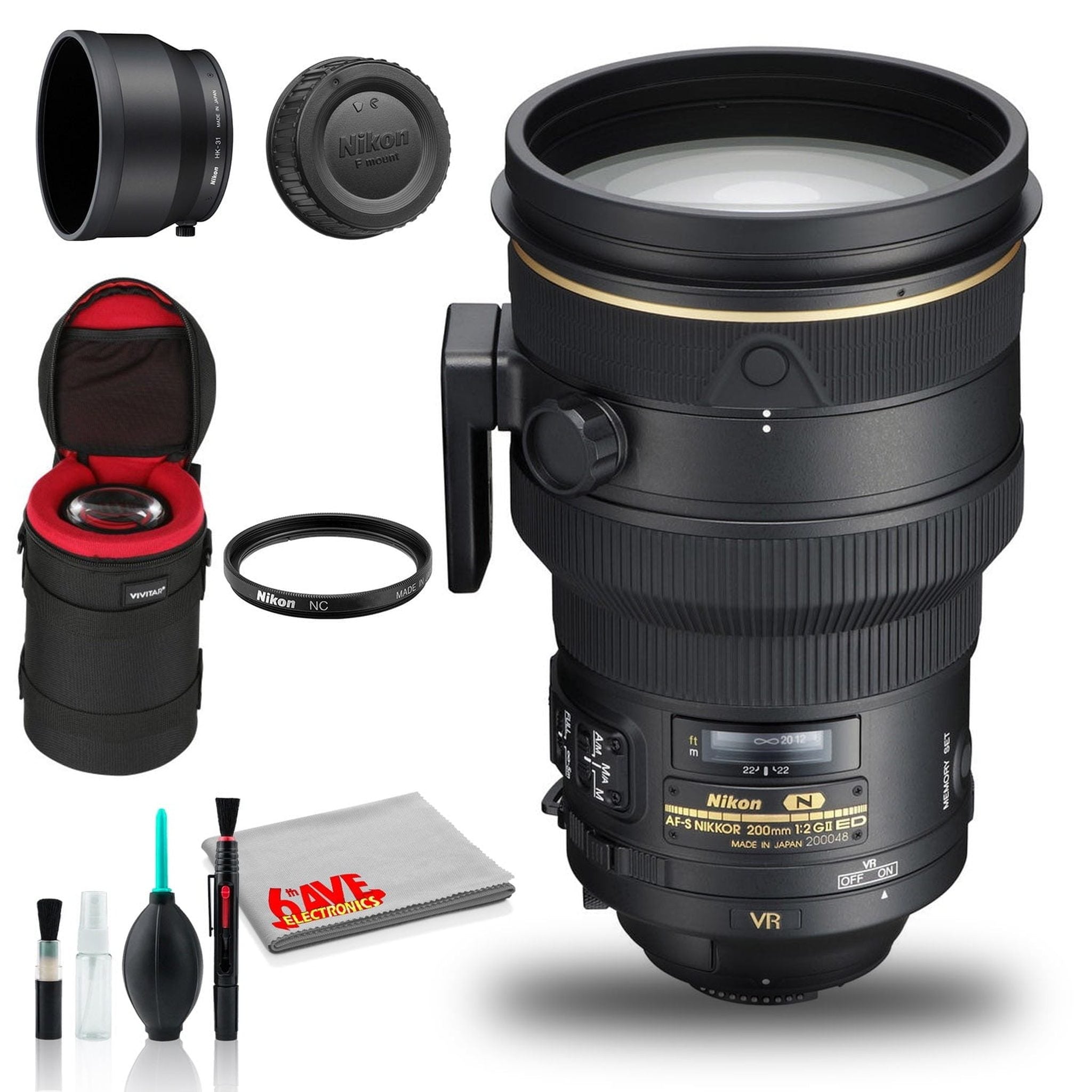 Nikon AF-S NIKKOR 200mm f/2G ED VR II Lens INTL Model with Padded Lens Case