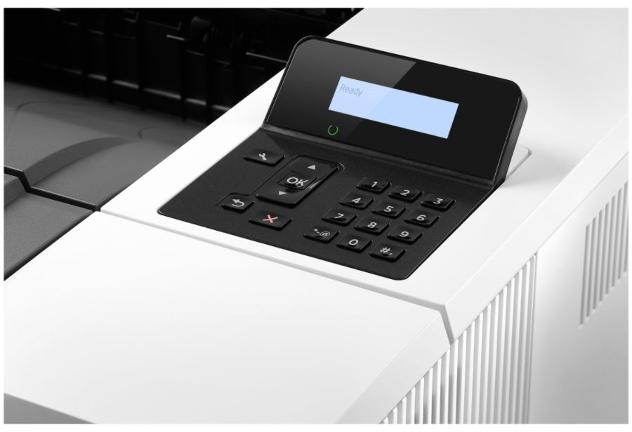 HP LaserJet Pro M501dn Monochrome Laser Printer With Built-in Ethernet And Duplex Printing J8H61A With Power Strip Surge Protector and Electronics Basket Cleaning Cloth