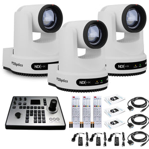 3 x PTZOptics Move 4K PTZ Camera with 20x Zoom White PT20X-4K-WH-G3 + PT-JOY-G4 Controller