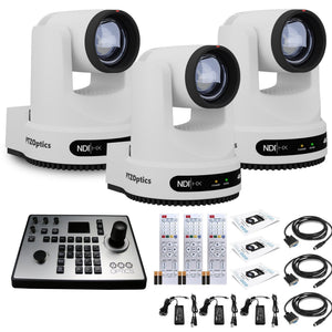 3 x PTZOptics Move 4K PTZ Camera with 20x Zoom White PT20X-4K-WH-G3 + PT-JOY-G4 Controller