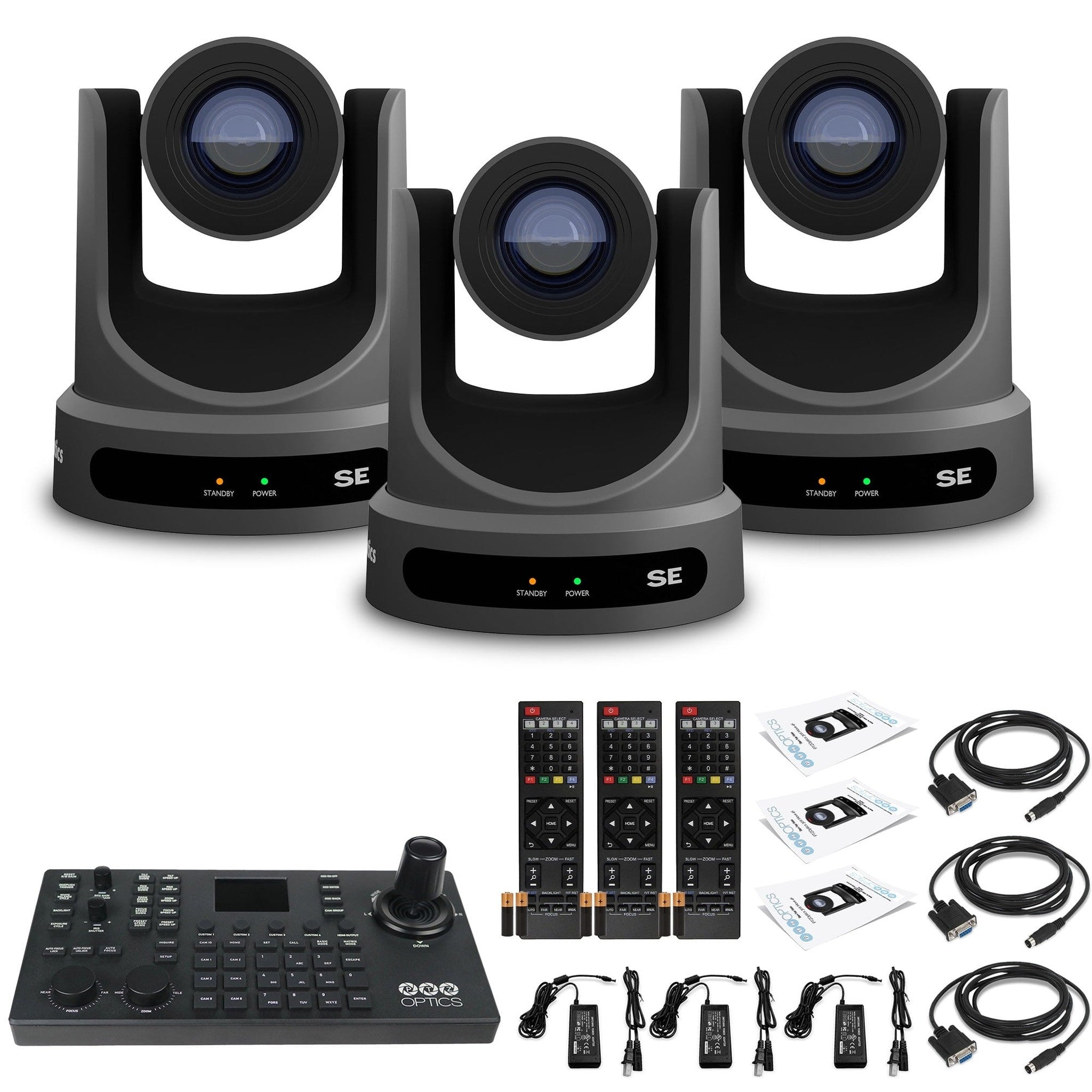 3 x PTZOptics Move SE PTZ Camera with 20x Optical Zoom PT20X-SE-GY-G3 + SuperJoy PTZ Camera Controller PTZOptics