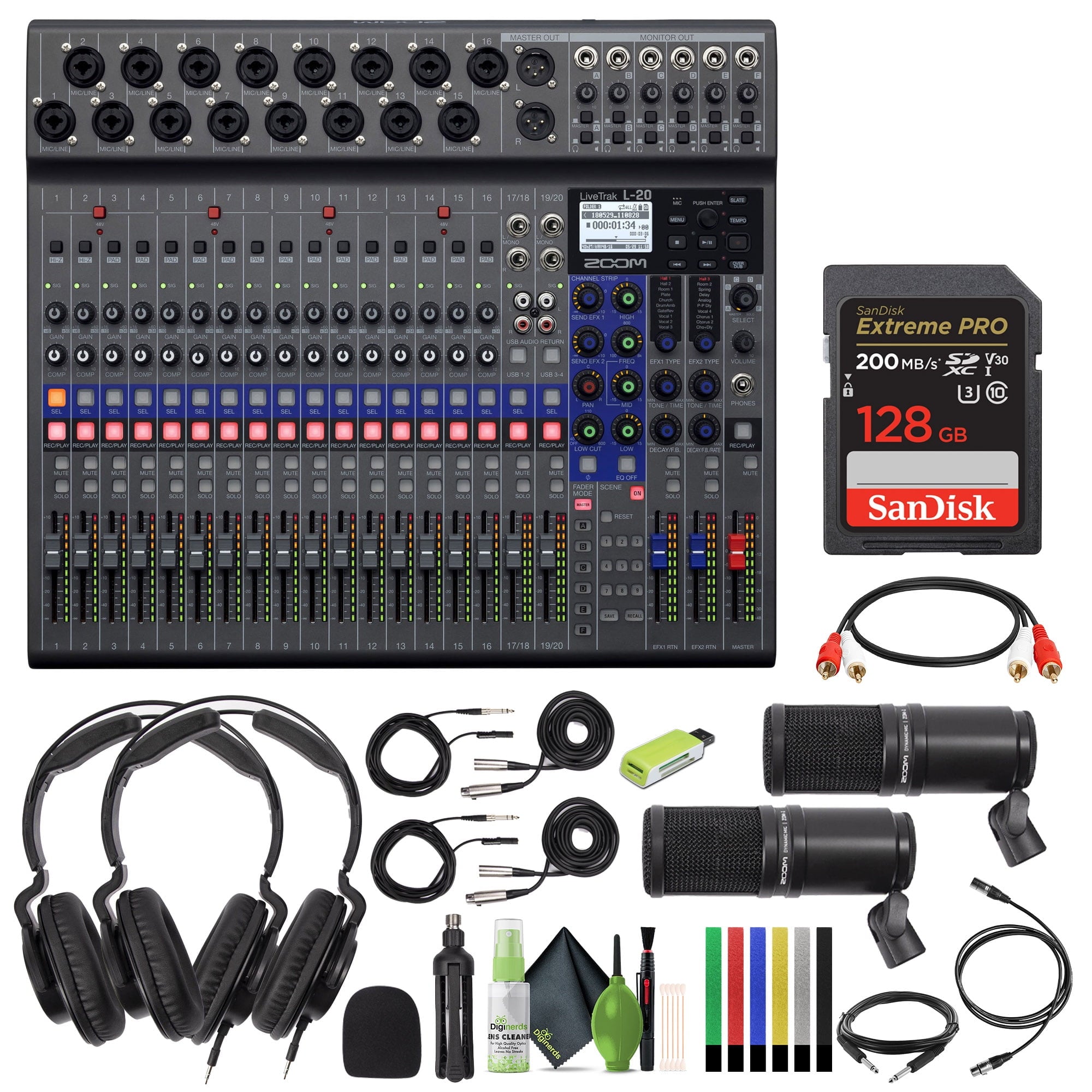 Zoom LiveTrak L-20 Digital Mixer & Multitrack Recorder, 20-Input/ 22-Channel SD Card Recorder, 22-in/4-out USB Audio Interface, 6 Customizable Outputs, Wireless iOS Control