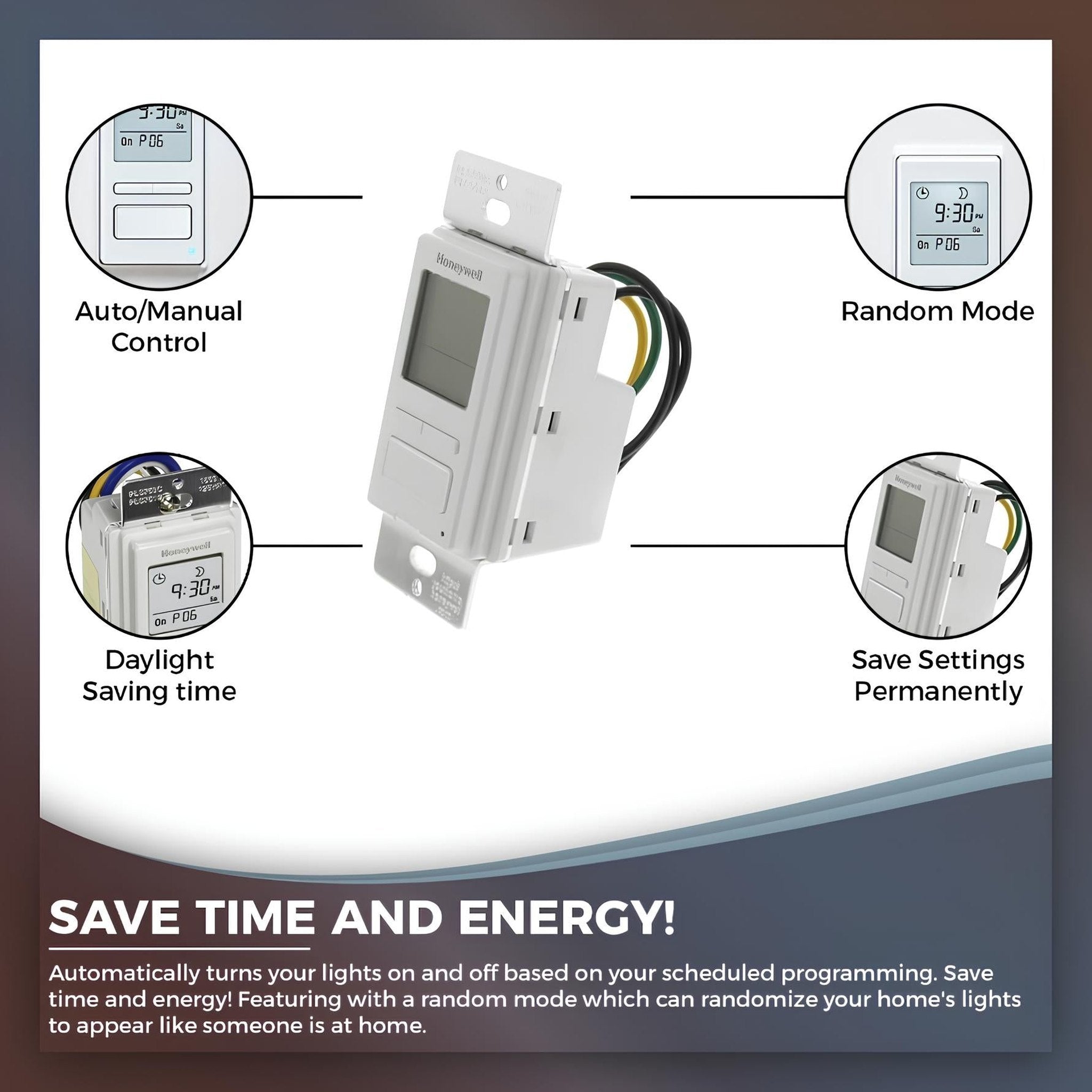 Honeywell PLS750C1000 Timer Switch with Sunrise Sunset Single or 3 Way