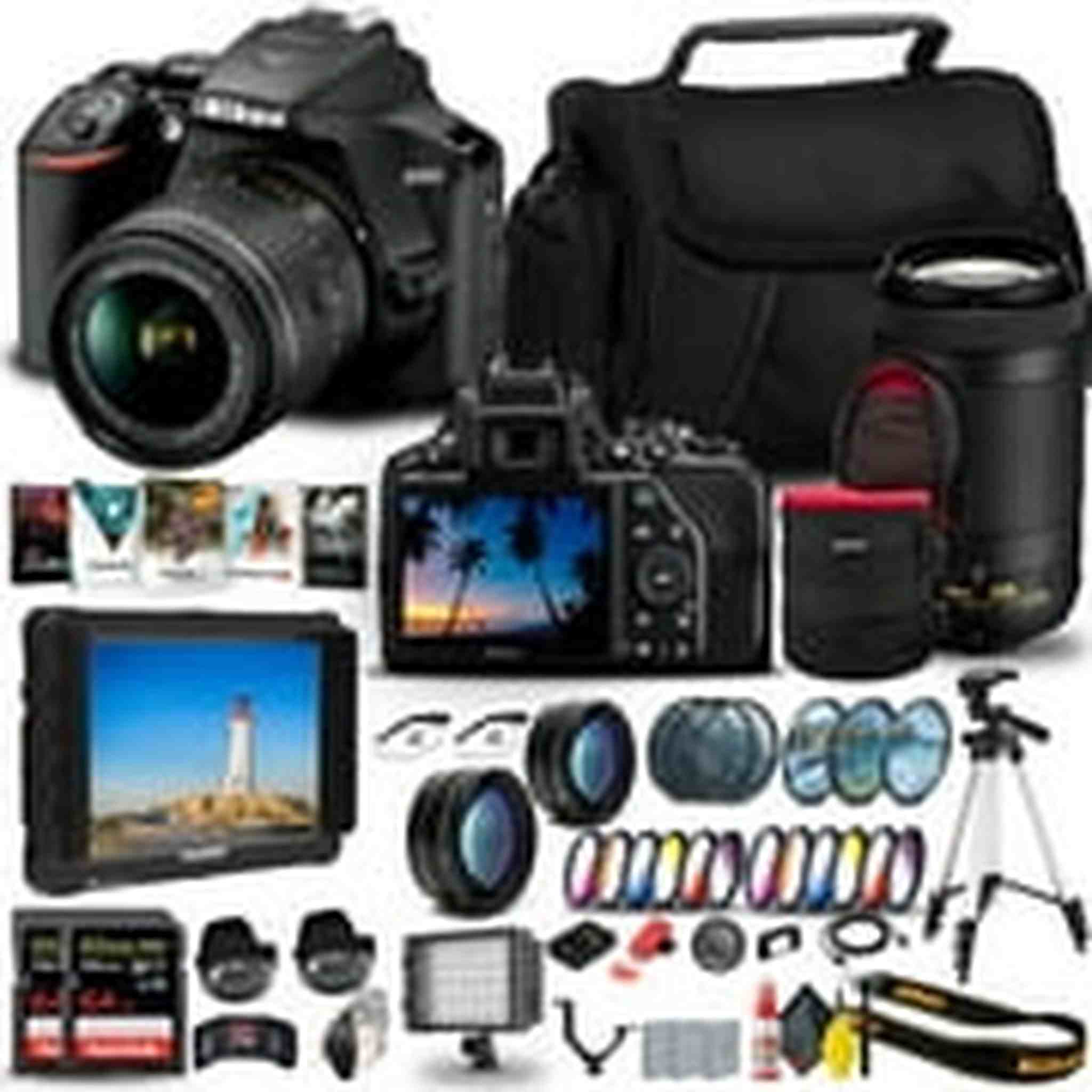 Nikon D3500 DSLR Camera with 18-55mm and 70-300mm Lenses 1588 + 4K Monitor Storage Bundle Nikon