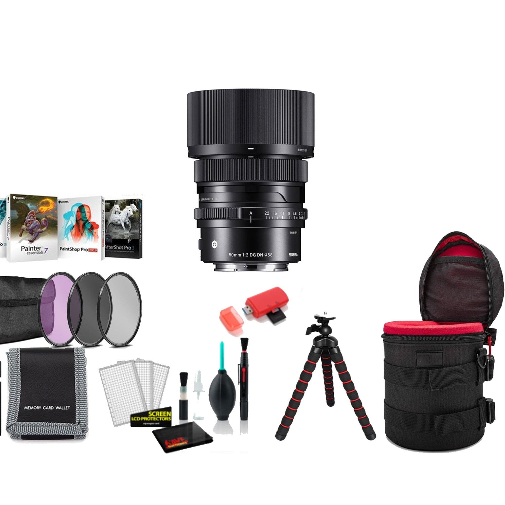 Sigma 50mm f/2 DG DN Contemporary Lens Sony E with Tripod and More SIGMA