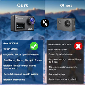 SJCAM SJ8 Pro Action Camera 4K 60fps Dual Screen WiFi 2.3 Inch Touch Rrear Screen with 170° Wide Angle EIS 8X Digital Zoom 98ft 30m Waterproof Camera Sports DV- Black SJCAM
