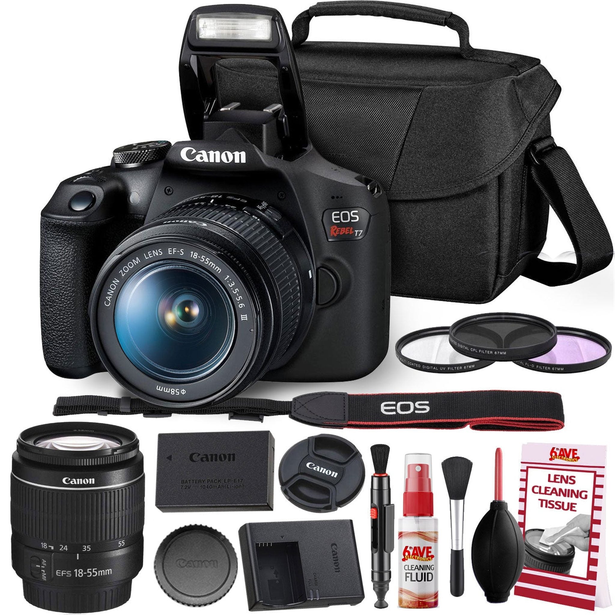 Canon Rebel T7 DSLR Camera with 18-55mm DC III Lens Kit and Carrying Case, Creative Filters, Cleaning Kit, and More - Used Canon