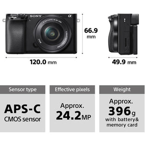 Sony a6100 Mirrorless Camera with 16-50mm f/3.5-5.6 II Lens + 64GB Memory Card - Bundle