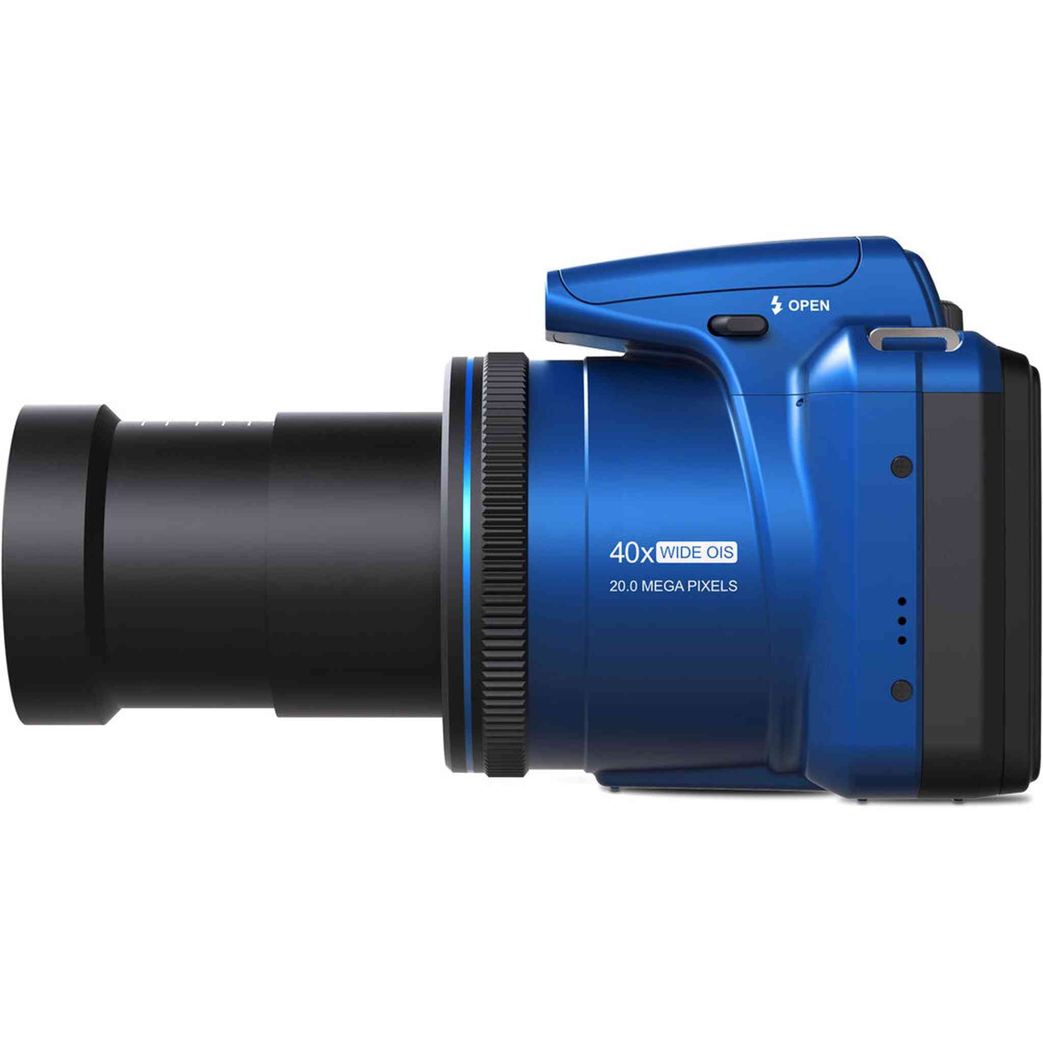 Minolta 20 Mega Pixels 40x Optical Zoom Digital Camera, 1080p FHD Video Bundle, Blue