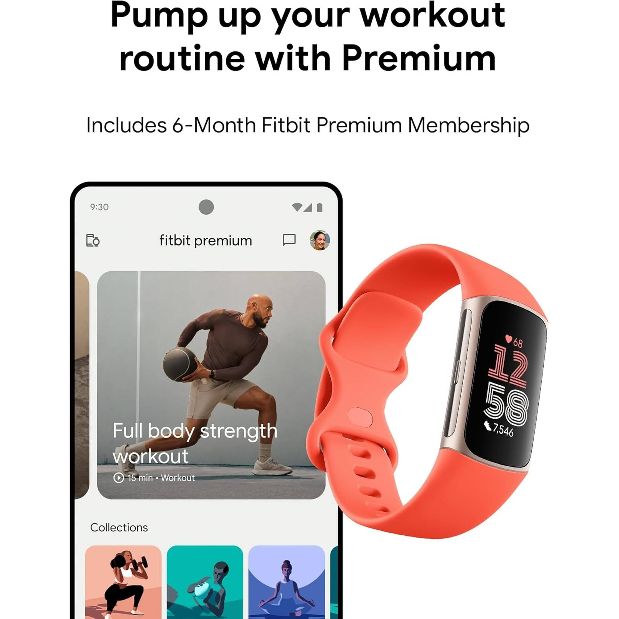 Fitbit Charge 6 Fitness Tracker Smartwatch, Gold Case w/ Coral Bundle