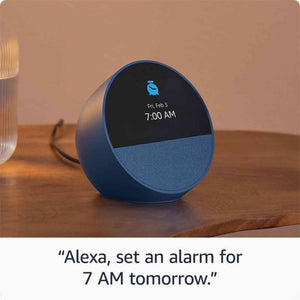 Echo Spot 2024 Smart alarm clock w/ vibrant sound and Alexa -Blue + Screen Cleaning Kit
