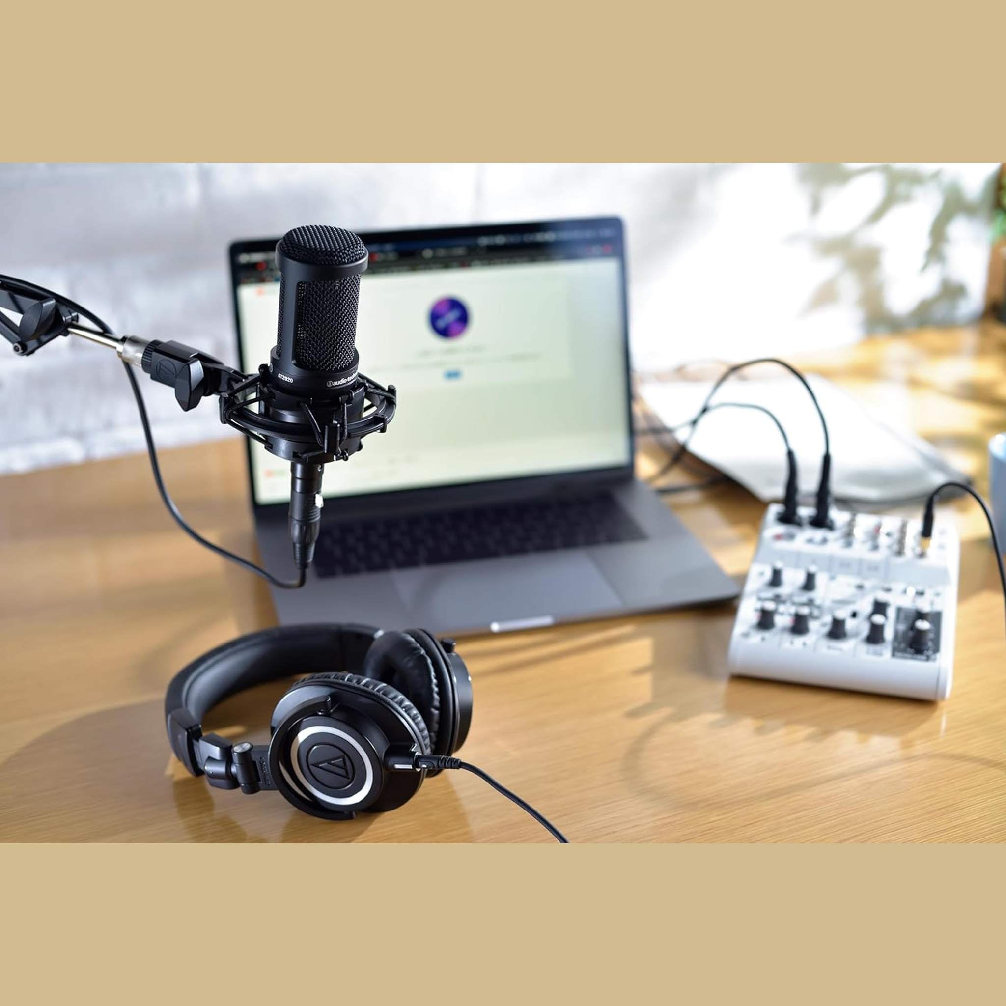 Audio-Technica AT2020 Cardioid Condenser Microphone Black , Diginerds Microfiber Cleaning Cloth, Goby Labs Microphone cleaner, 10 Ft XLR Cable, Bundle