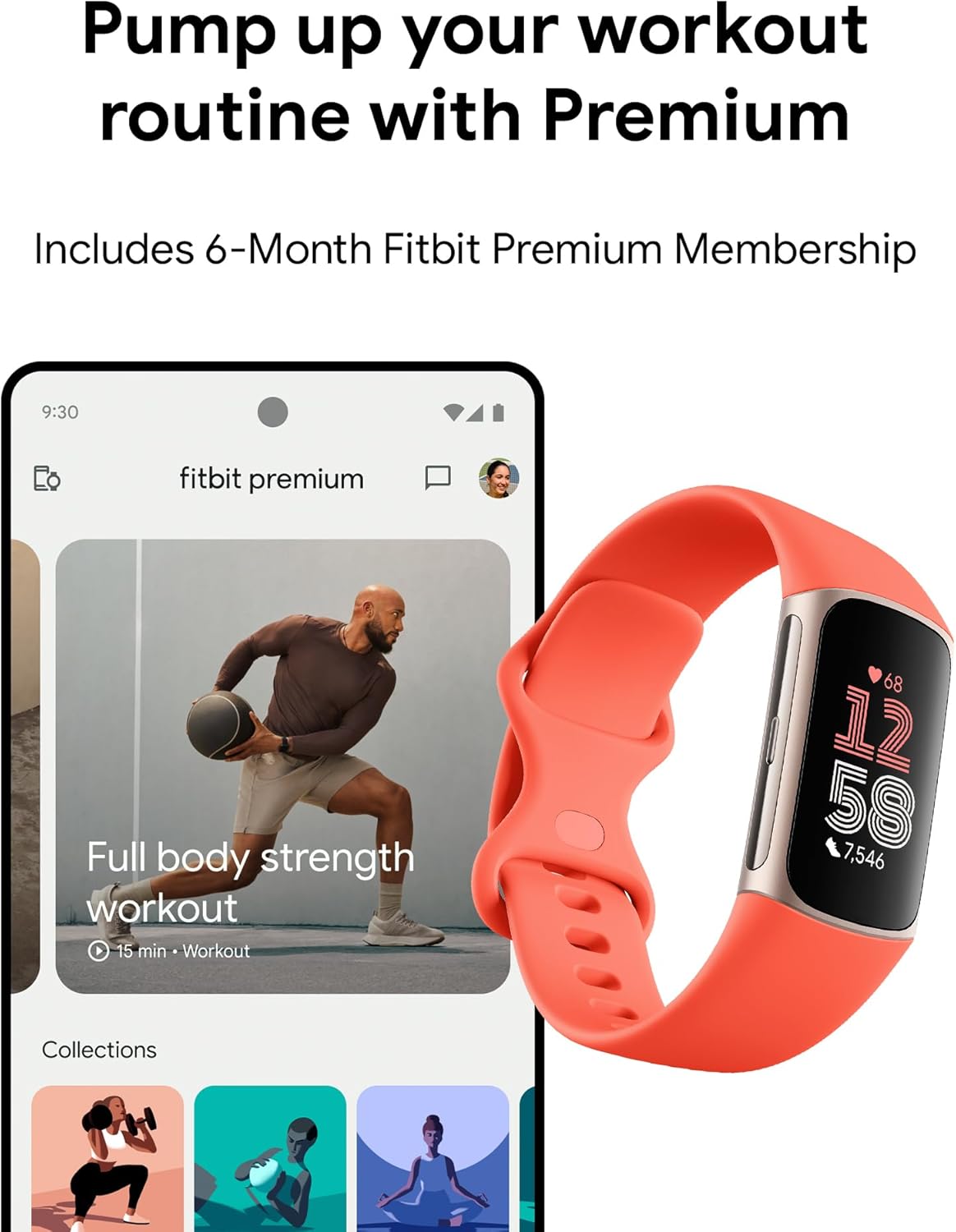 Fitbit Charge 6 Fitness Tracker Smartwatch, Gold Case w/ Coral Bundle