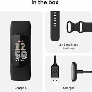 Fitbit Charge 6 Fitness Tracker Smartwatch, Obsidian/Black Bundle