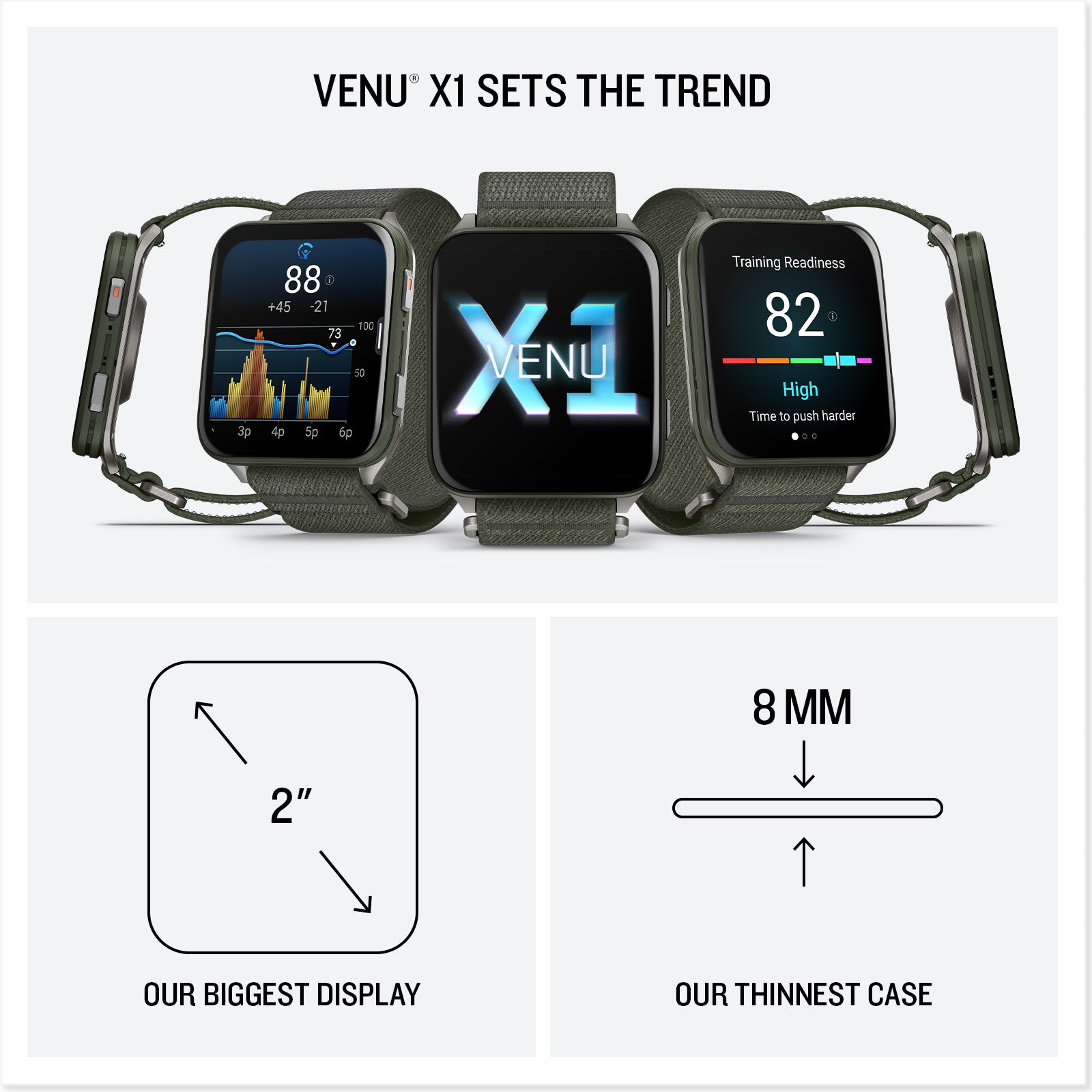 Garmin Venu X1, Thin and Lightweight GPS Smartwatch, Moss with Titanium Caseback
