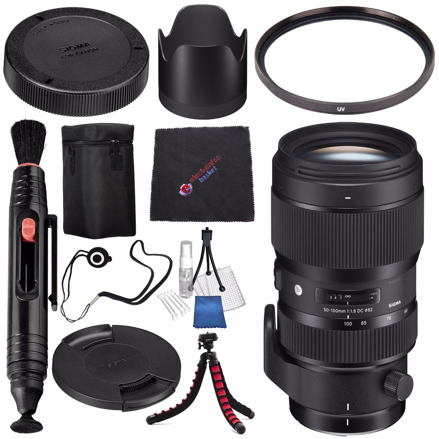 Sigma 50-100mm f/1.8 DC HSM Art Lens for Nikon F #693955 + Lens Pen Cleaner + Microfiber Cleaning Cloth + Lens Capkeeper + Flexible Tripod Bundle (International Model No Warranty)