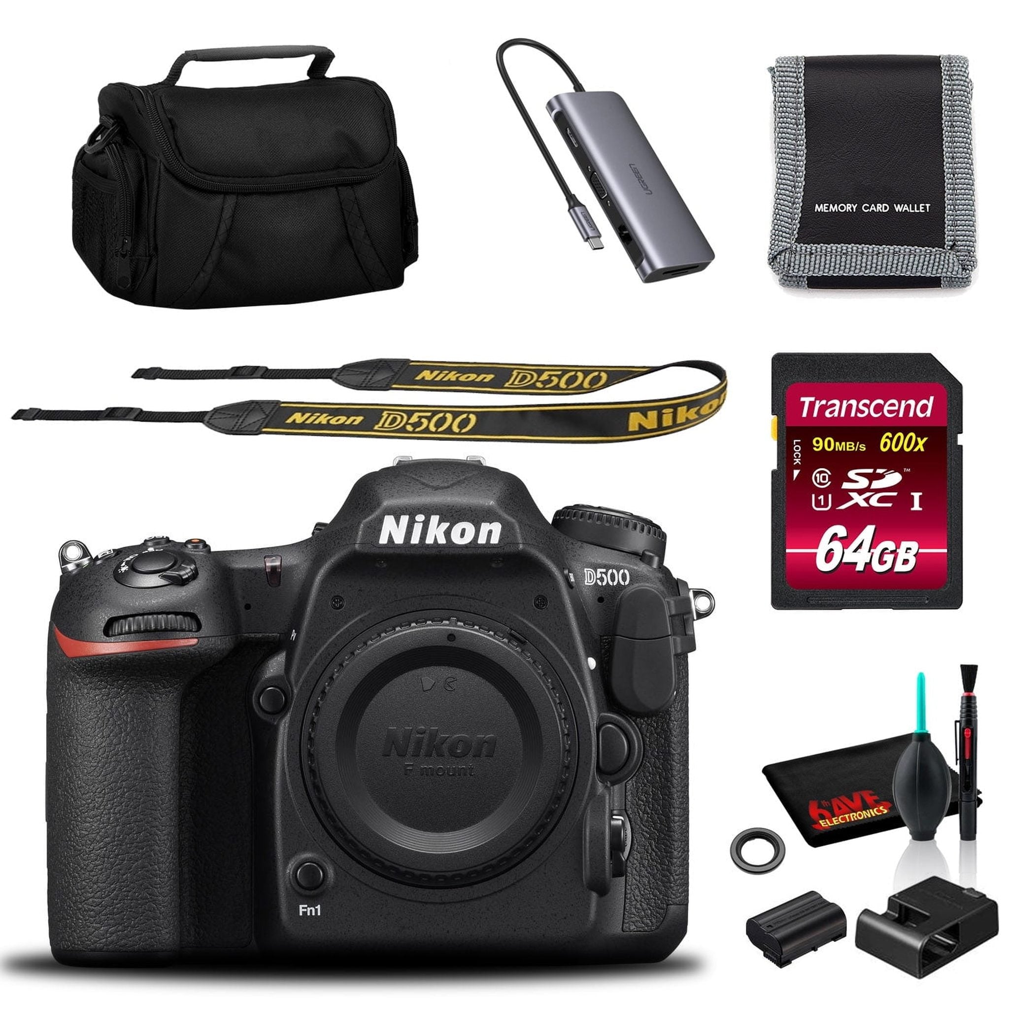 Nikon D500 DSLR Camera Body Only Intl Model with 64GB Memory Kit