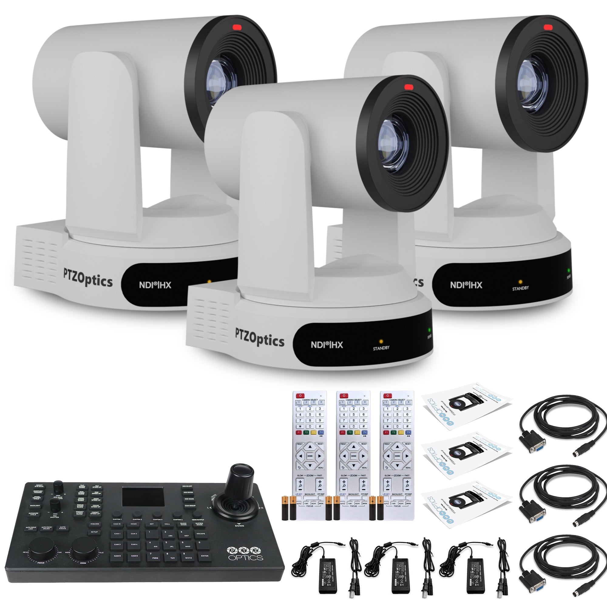 3 x PTZOptics Move 4K PTZ Camera with 30x Zoom White PT30X-4K-WH-G3 + SuperJoy PTZ Controller